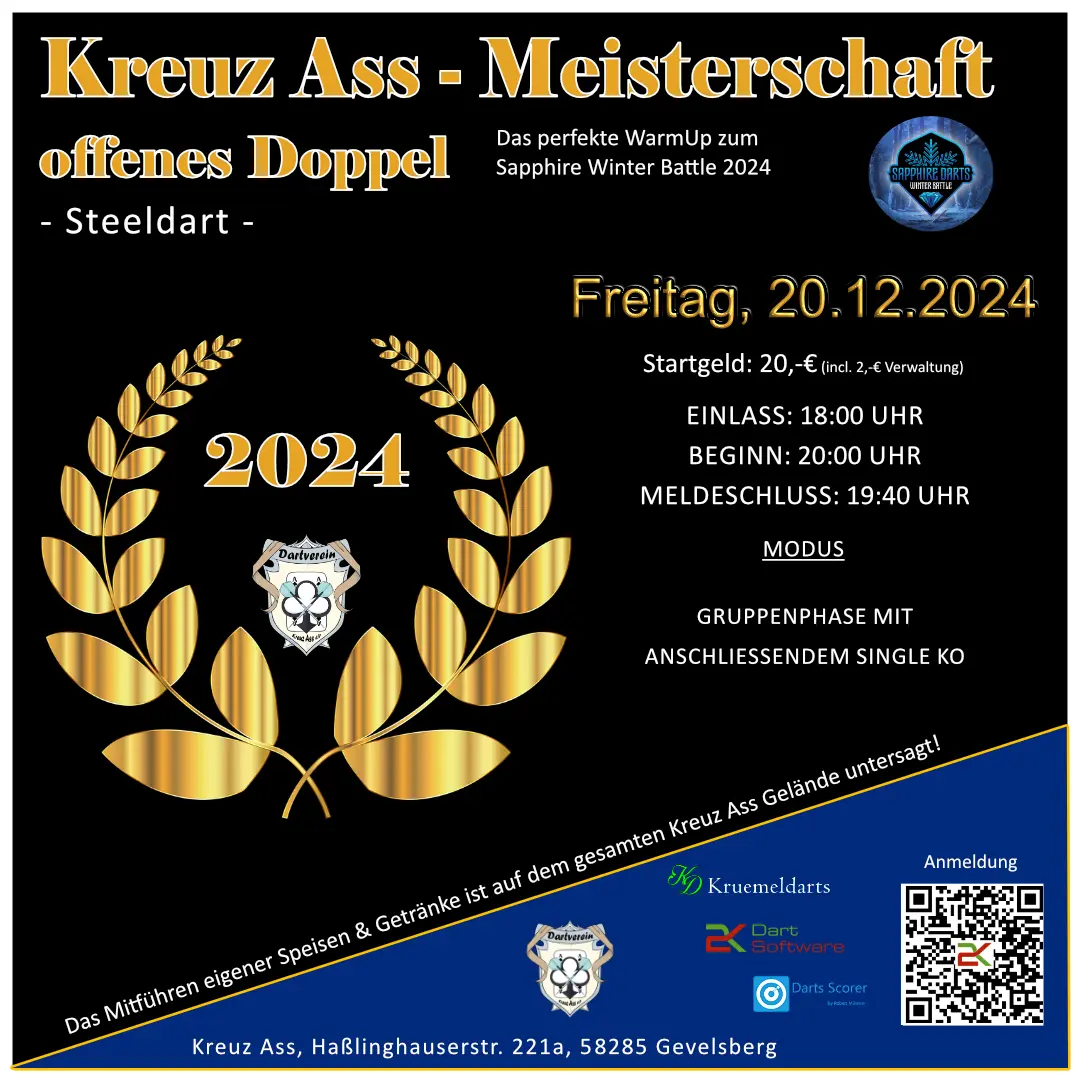 Read more about the article Kreuz Ass Meisterschaft – offenes Doppel (Steeldart)