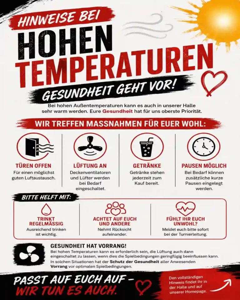 Plakat mit Hinweisen zu hohen Temperaturen im Hause Kreuz Ass