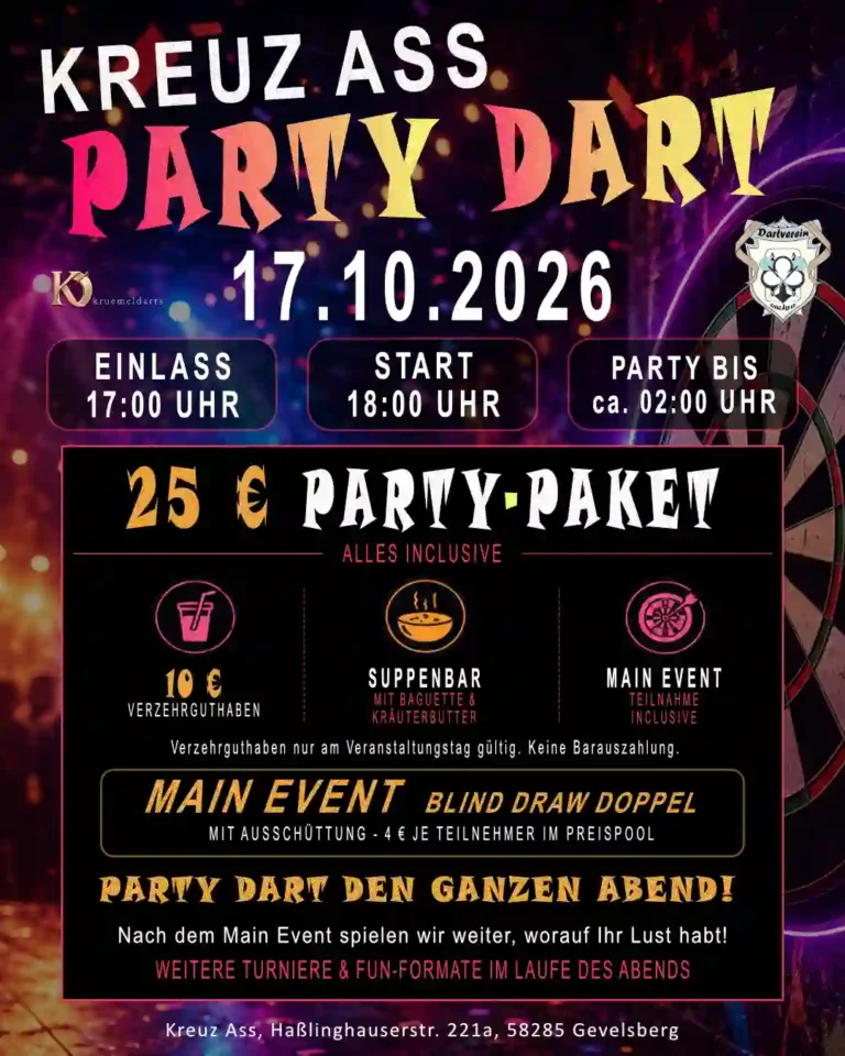 Plakat zum Kreuz Ass Event Party Dart 2026